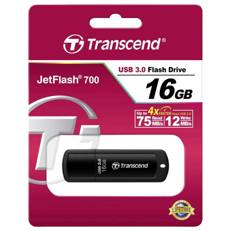 USB Flash накопитель Transcend JetFlash 700 16ГБ Чёрный