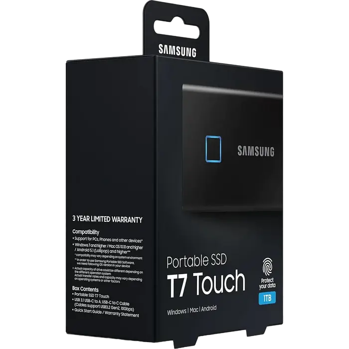 SSD portabil extern Samsung T7 Touch 1 TB Negru