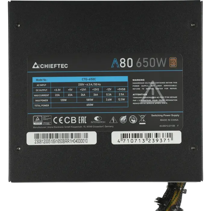 Tip Блок питания для компьютеров Chieftec CTG-650C A-80 Series ATX Черный