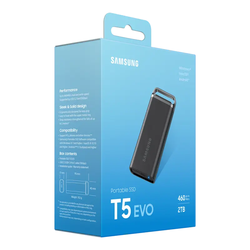 Внешний портативный SSD накопитель Samsung T5 EVO 2 ТБ Чёрный
