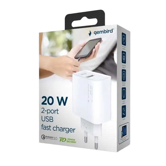 Зарядное устройство Gembird TA-UC-PDQC20-01-W Белый