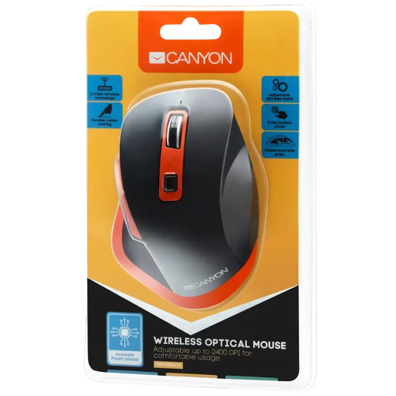 Mouse Wireless Canyon MW-14 Fără fir Negru/Portocaliu