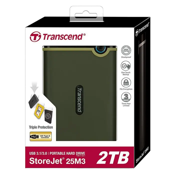 Внешний портативный жесткий диск Transcend StoreJet 25M3G 2 ТБ Military Green