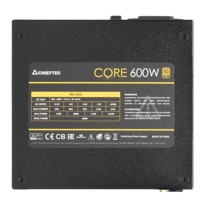 Tip Блок питания для компьютеров Chieftec BBS-600S Core Series ATX Черный