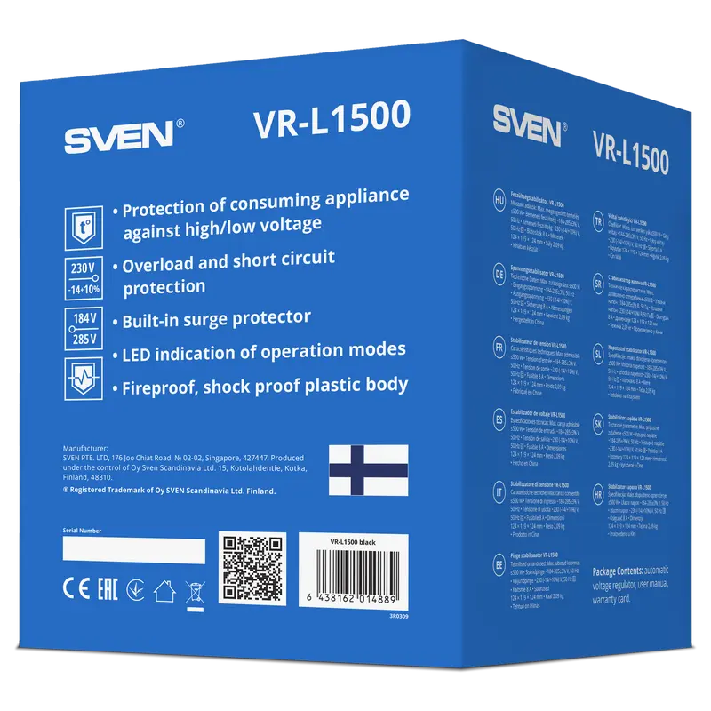 Стабилизатор напряжения SVEN VR-L1500 Черный