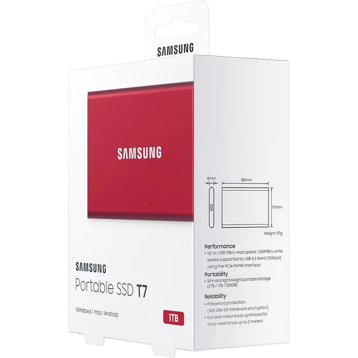 Внешний портативный SSD накопитель Samsung T7 1 ТБ Красный