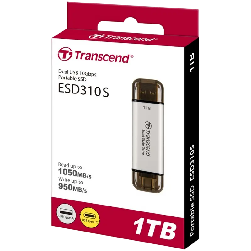 Внешний портативный SSD накопитель Transcend ESD310S 1 ТБ Серебристый