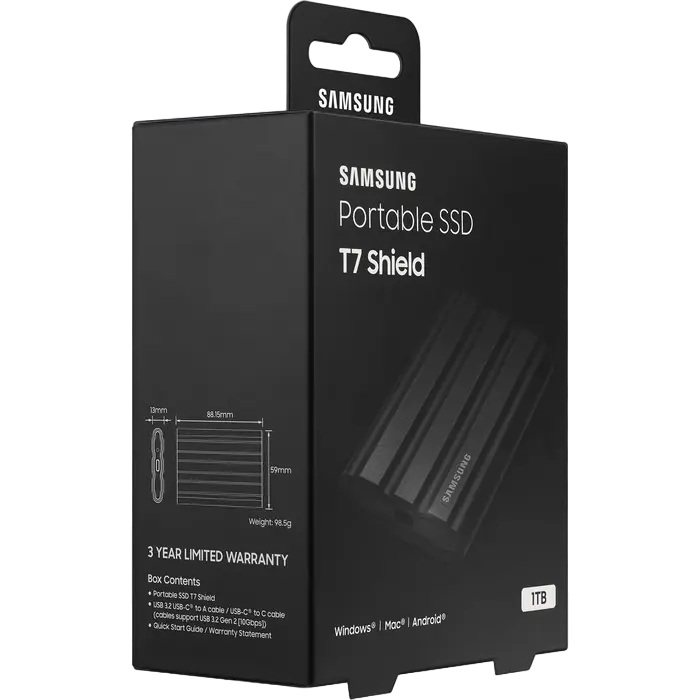 Внешний портативный SSD накопитель Samsung T7 Shield 1 ТБ Чёрный