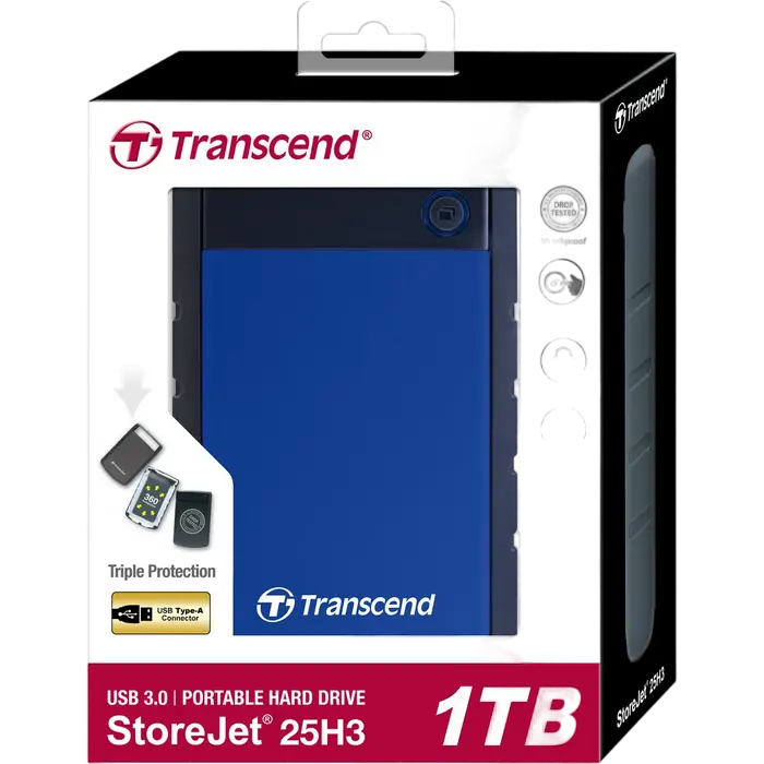Внешний портативный жесткий диск Transcend StoreJet 25H3B 1 ТБ Серый/Синий