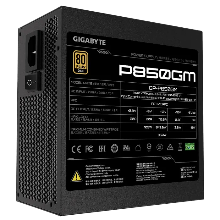 Tip Блок питания для компьютеров Gigabyte GP-P850GM ATX Черный