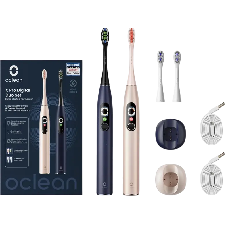 Periuța de dinți electrică sonică Pentru adulți Oclean X pro Digital Duo Set Albastru | Auriu