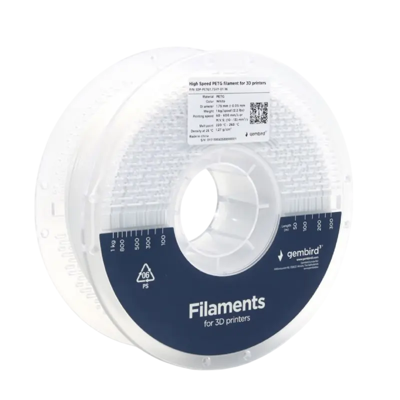 Нить для 3D-принтера Gembird 3DP-PETG1.75HY-01-W Белый