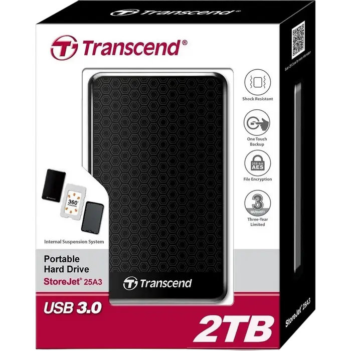 HDD portabil extern Transcend StoreJet 25A3 2 TB Negru
