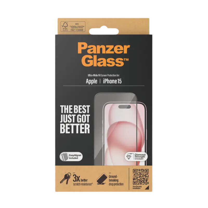 Защитное стекло PanzerGlass Apple iPhone 15 Ultra-Wide Fit w. EasyAligner UWF Прозрачный