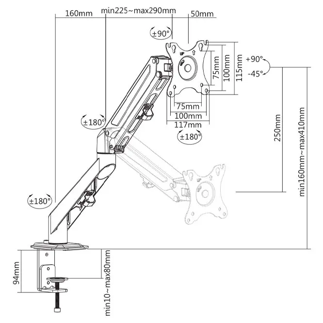 Suport birou pentru monitoare BRATECK LDT25-C012 Negru