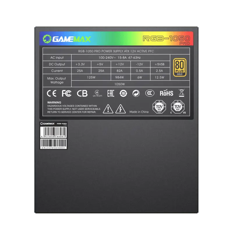 Tip Блок питания для компьютеров Gamemax RGB-1050 PRO ATX Черный