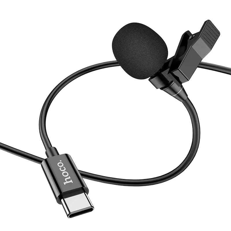 Портативный записывающий микрофон Hoco L14 Type C Проводной аналоговый Черный