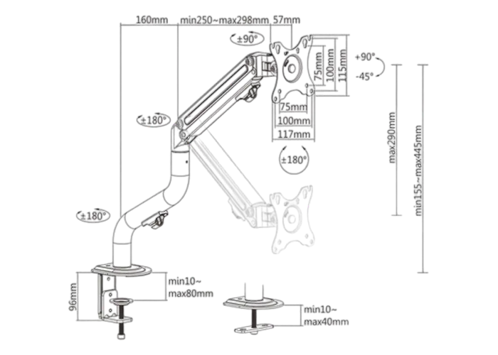 Настольный кронштейн для монитора Gembird MA-DA1-02 Черный