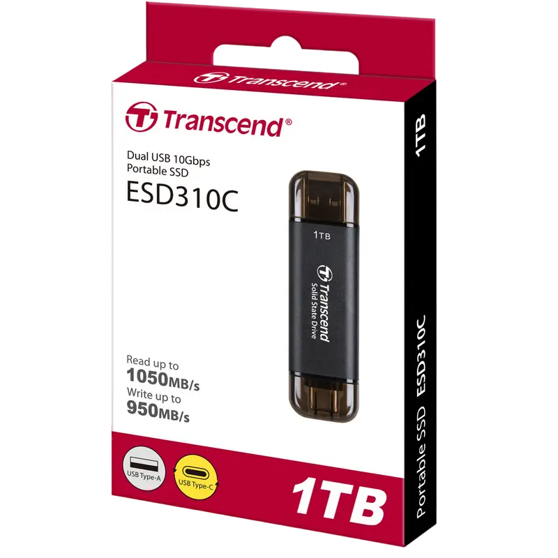 Внешний портативный SSD накопитель Transcend ESD310C 1 ТБ Чёрный