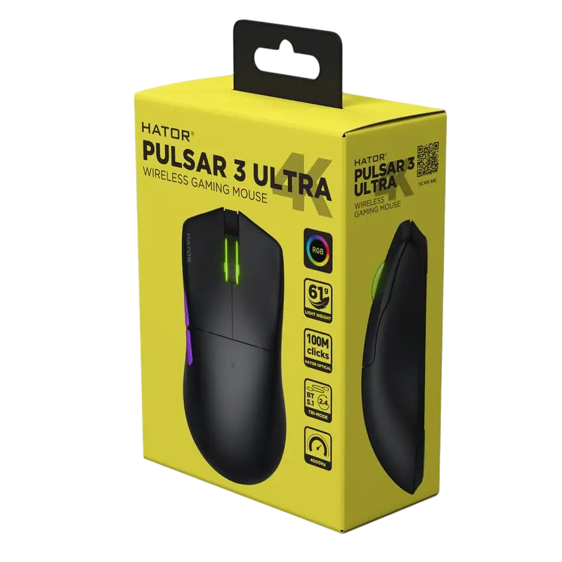 Игровая мышь HATOR Pulsar 3 Ultra 4K Проводное,Беспроводное Чёрный