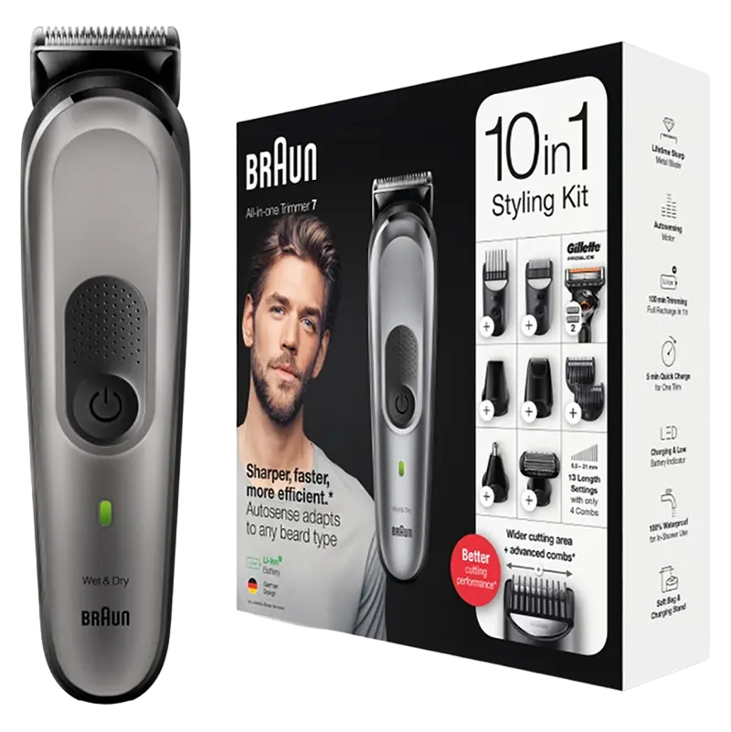 Мужской Триммер Braun MGK7320 Серный | Серебристый