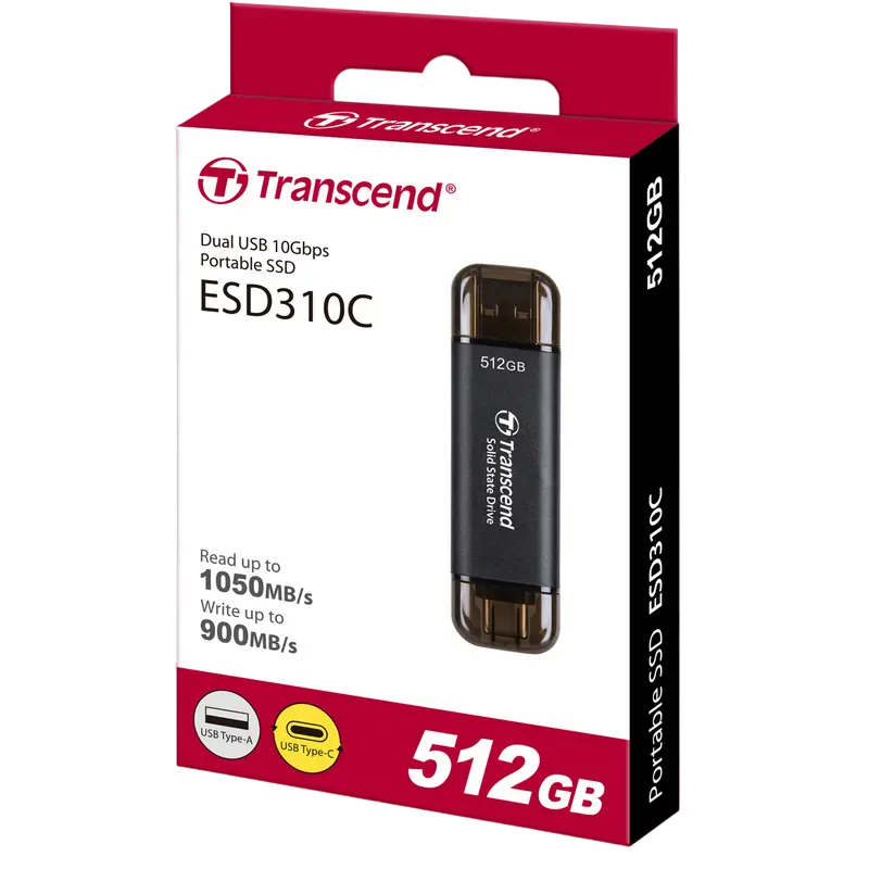 Внешний портативный SSD накопитель Transcend ESD310C 512 GB Чёрный