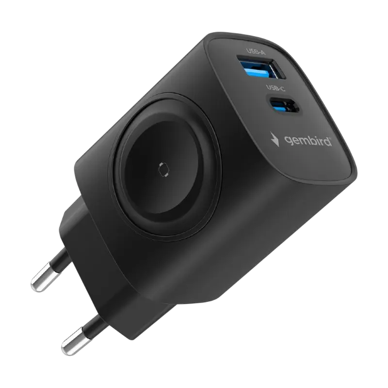 Încărcător Gembird 2-port + Wireless Charging Apple Watch Negru