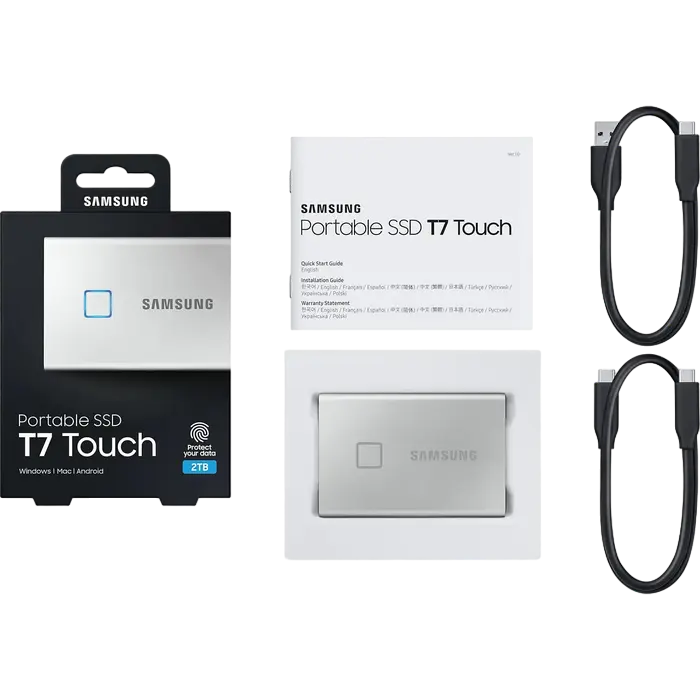 Внешний портативный SSD накопитель Samsung T7 Touch 2 ТБ Серебристый