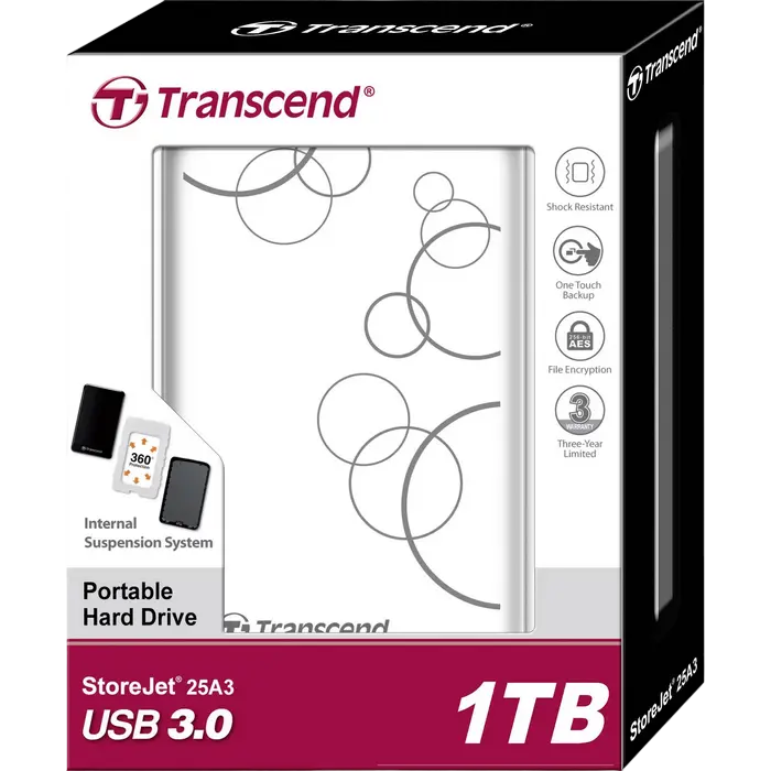 Внешний портативный жесткий диск Transcend StoreJet 25A3 1 ТБ Белый