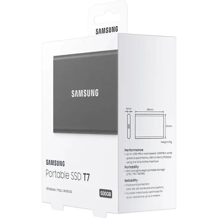 Внешний портативный SSD накопитель Samsung T7 500 ГБ Grey