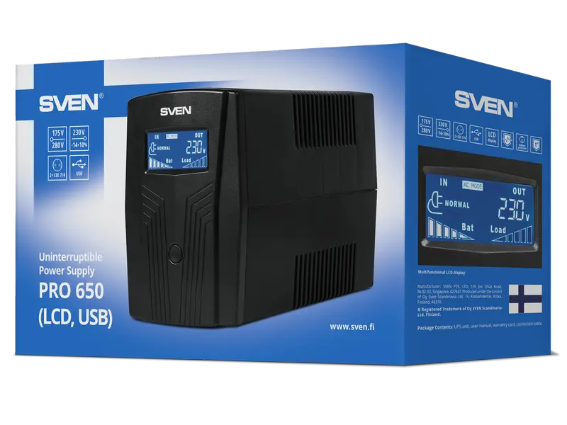 Источник бесперебойного питания SVEN Pro 650 Черный