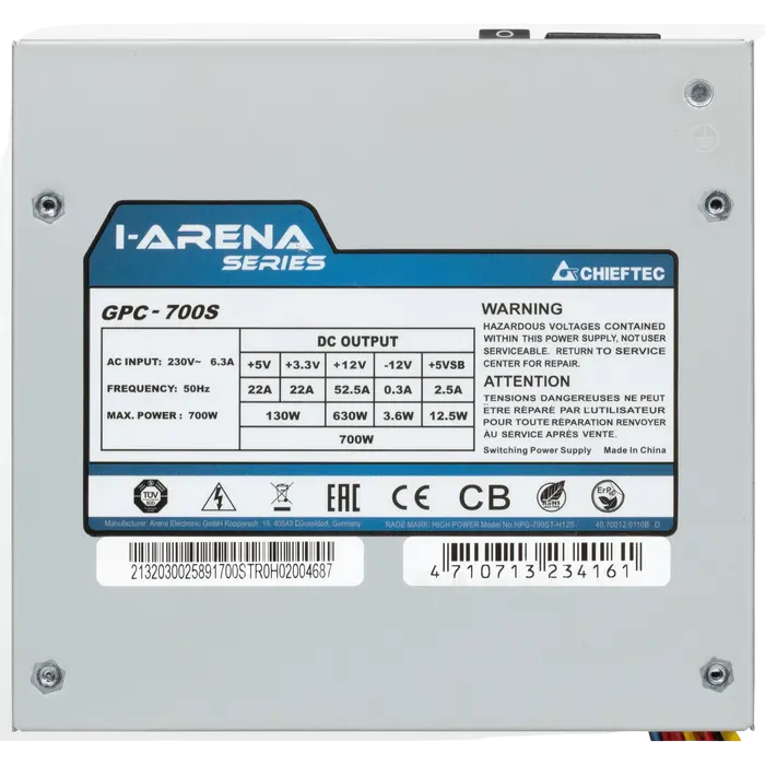 Tip Блок питания для компьютеров Chieftec GPC-700S i-Arena Series ATX Серый