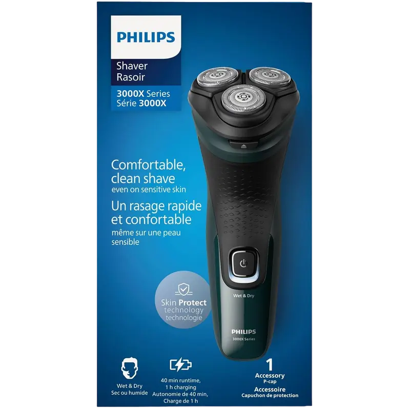 Электробритва мужская Philips 3000X Series Черный | Зелёный