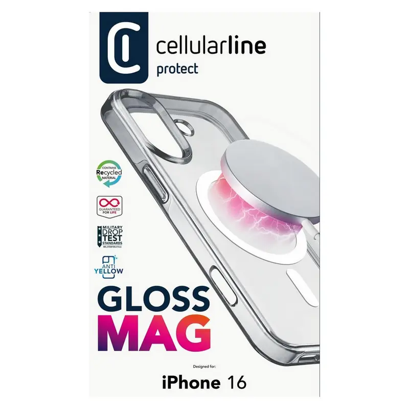 Husă Cellularline Apple iPhone 16 Gloss Mag Case Gloss Mag Transparent