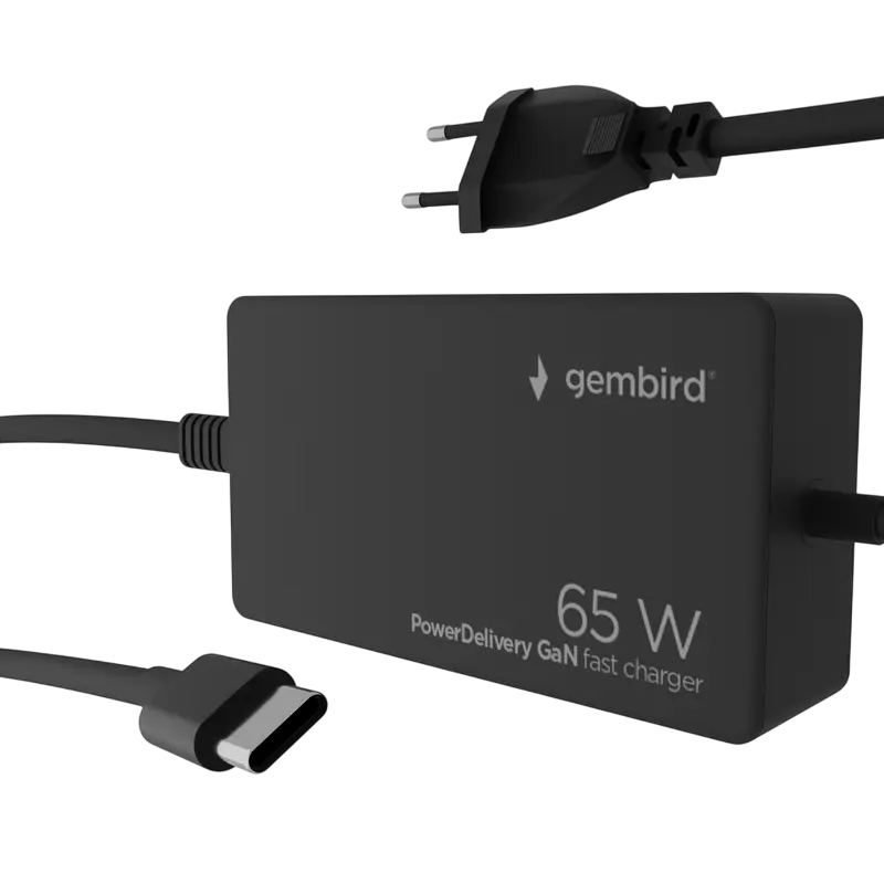 Универсальный адаптер питания Gembird PowerDelivery GaN NPA-AC-PDQC65-01 Черный