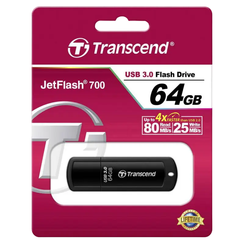USB Flash накопитель Transcend JetFlash 700 64ГБ Чёрный