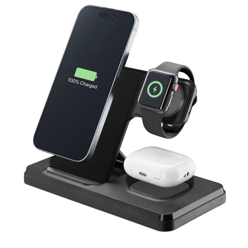 Беспроводная зарядка Cellularline Triple Station 3 in 1 Черный