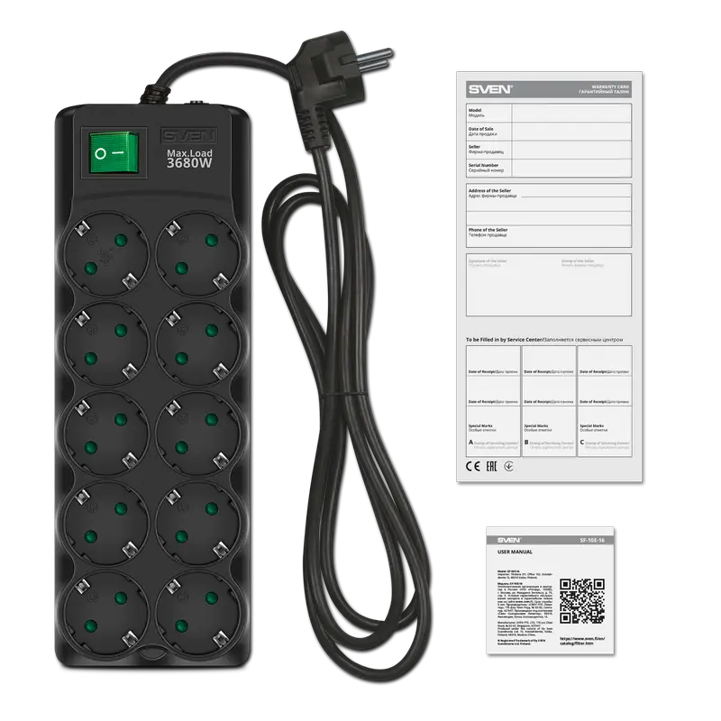 Prelungitor electric SVEN SF-10E-16 Negru