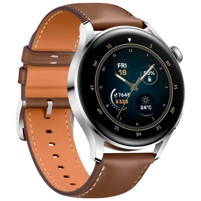 Умные часы Huawei WATCH 3 Корпус Stainless Steel с Коричневым кожаным ремешком
