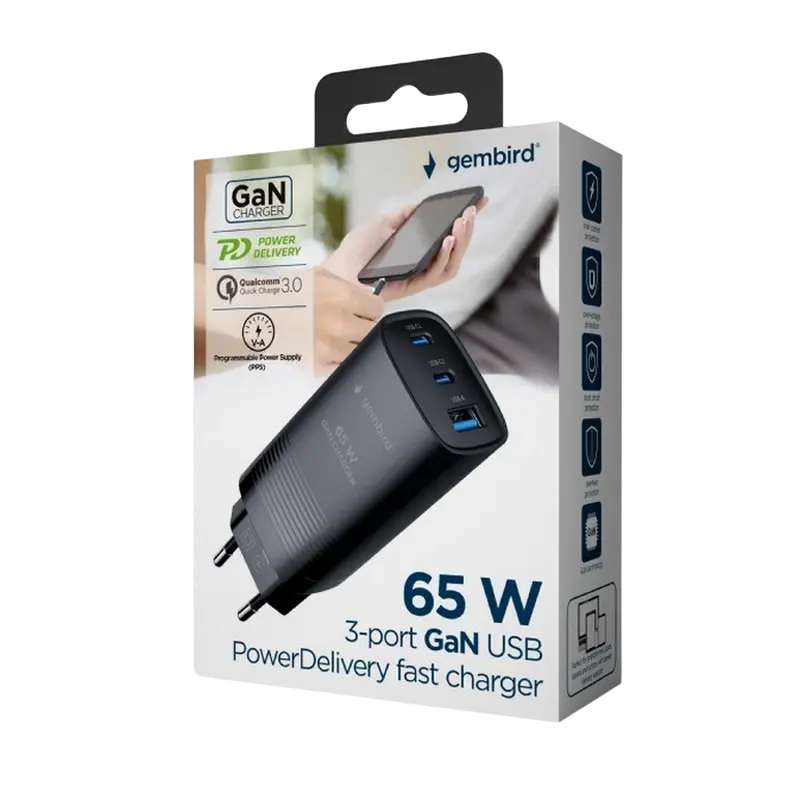 Зарядное устройство Gembird TA-UC-PDQC65-01-BK Черный