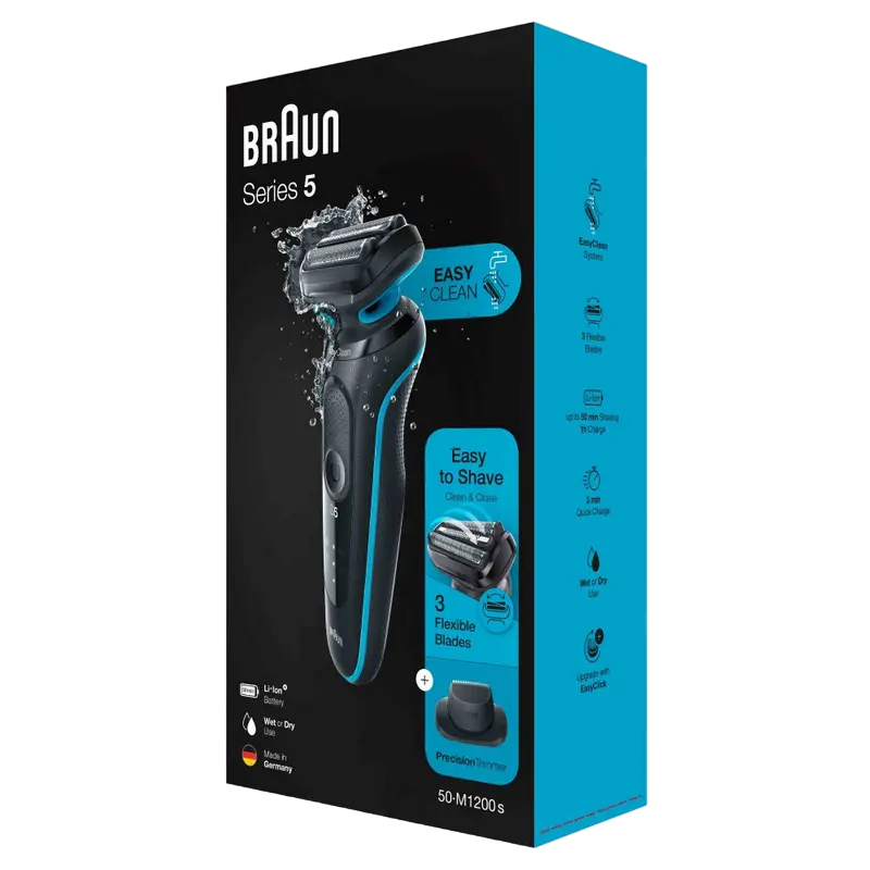 Электробритва мужская Braun Series 5 50-M1200s Flex Wet&Dry Черный | Мятный