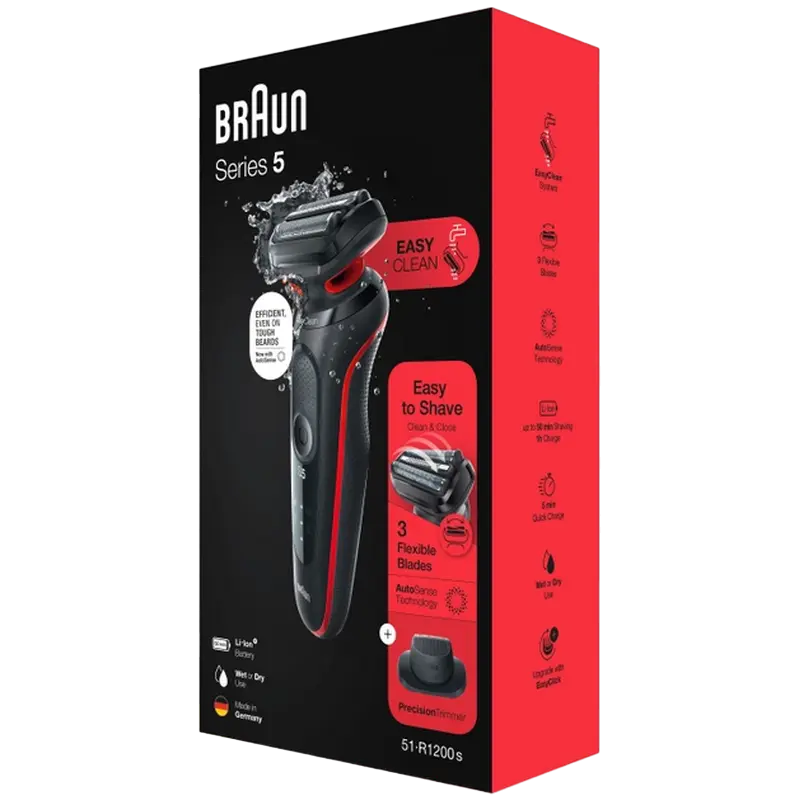 Электробритва мужская Braun Series 5 51-R1200s Чёрный/Красный