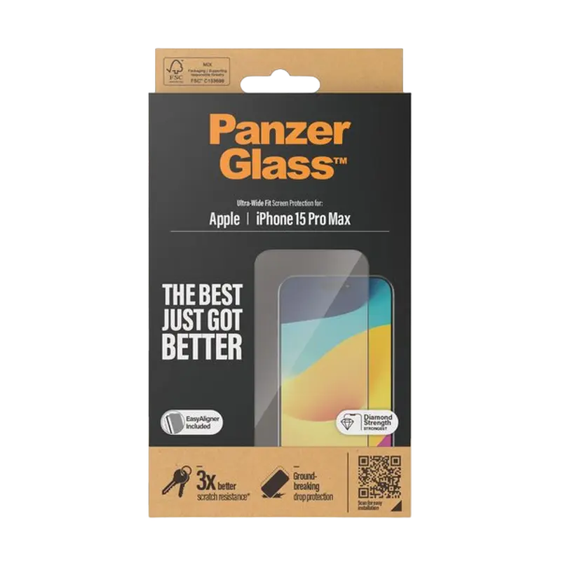 Защитное стекло PanzerGlass Apple iPhone 15 Pro Max Ultra-Wide Fit w. EasyAligner UWF Прозрачный