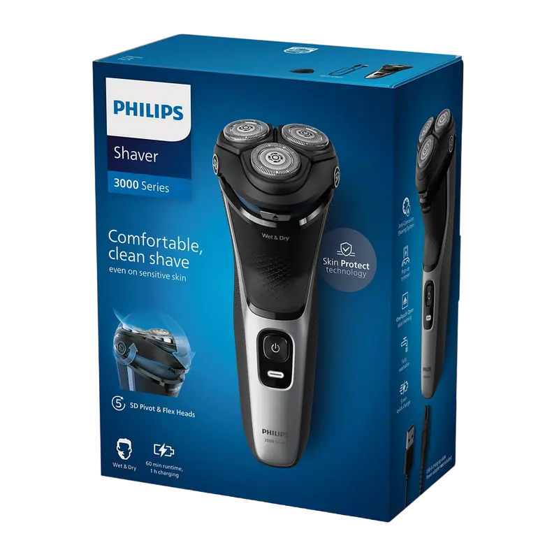 Электробритва мужская Philips 3000 Series Чёрный | Серебристый