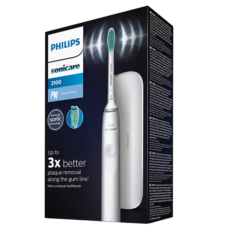 Электрическая звуковая зубная щетка Для взрослых Philips Sonicare 3100 Series Белый