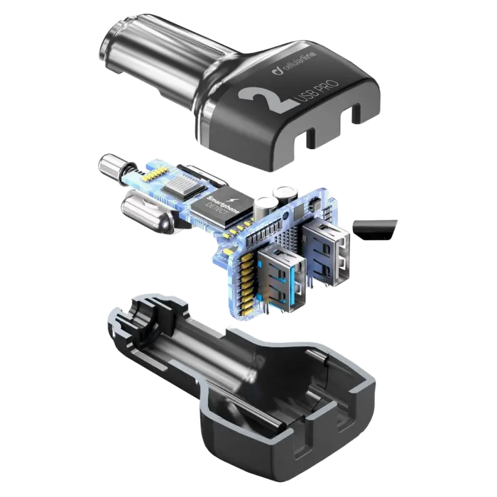 Incărcător auto Cellularline Multipower 2 FAST Negru