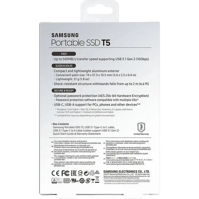 Внешний портативный SSD накопитель Samsung T5 2 ТБ Чёрный