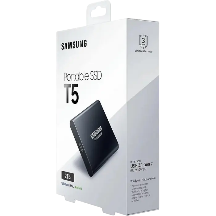 Внешний портативный SSD накопитель Samsung T5 2 ТБ Чёрный