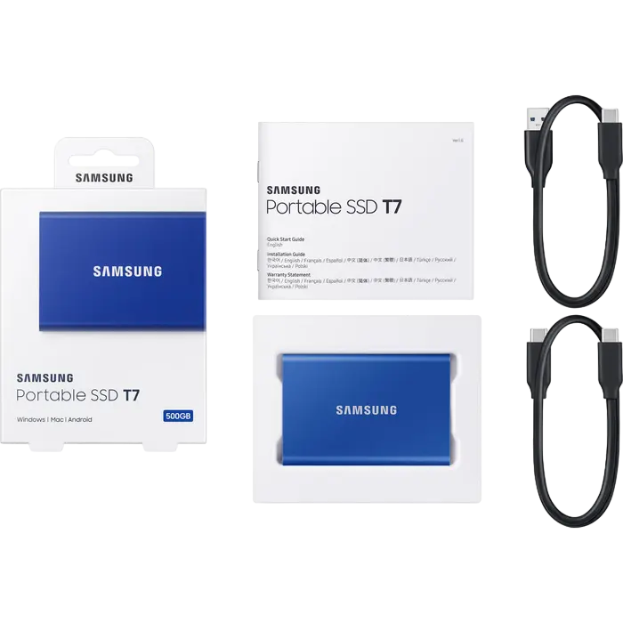 Внешний портативный SSD накопитель Samsung T7 500 ГБ Синий