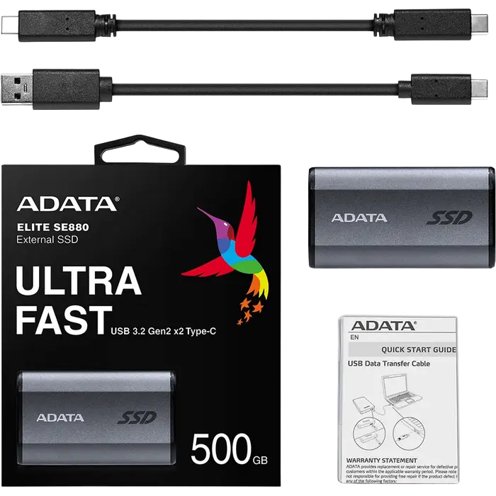 Внешний портативный SSD накопитель ADATA Elite SE880 Titanium 500 ГБ Серый